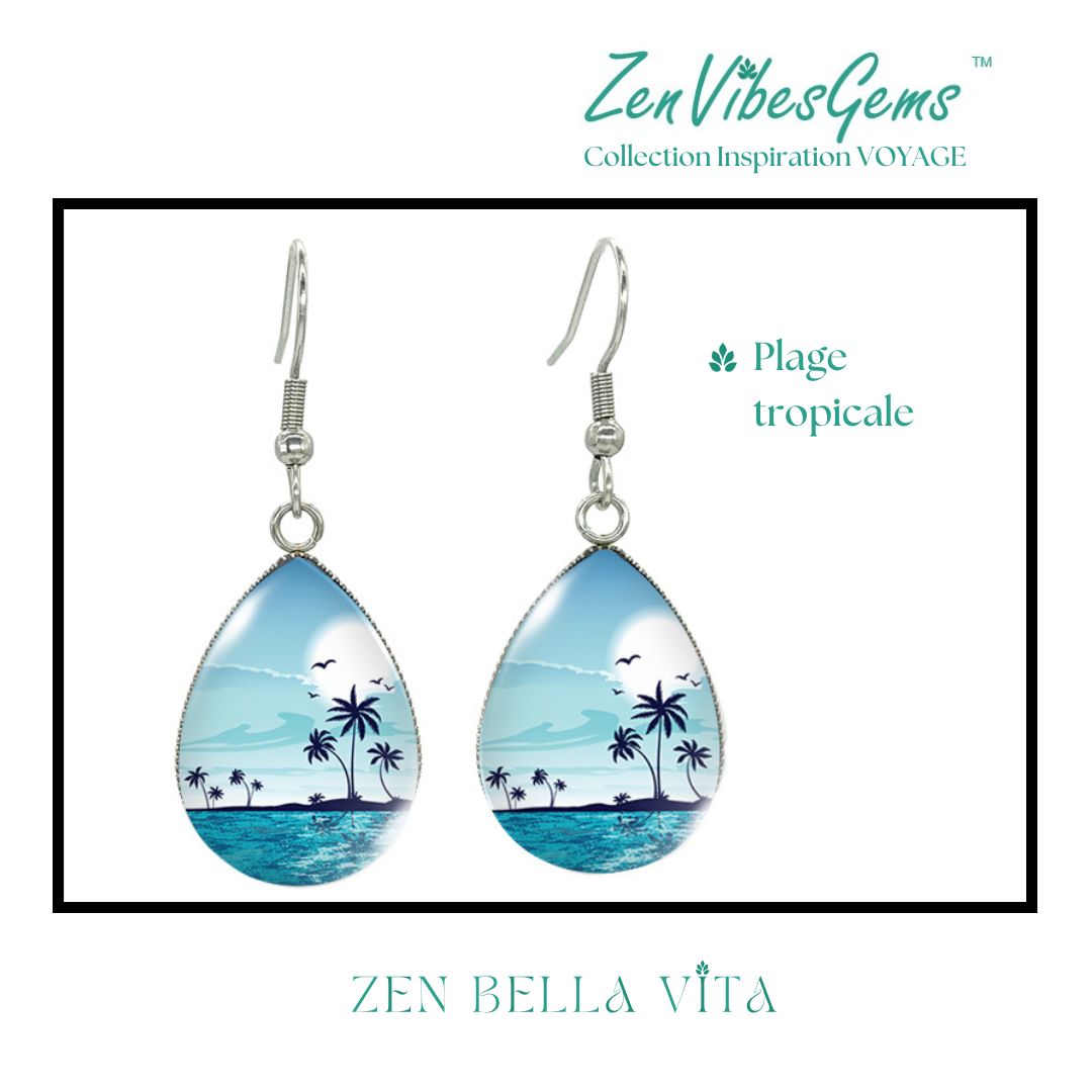 ZenVibesGems™ |  Boucles d'oreilles | Collection Inspiration VOYAGE™ | PLAGE, ÉTOILES DE MER, OISEAUX DU PARADIS, VAN