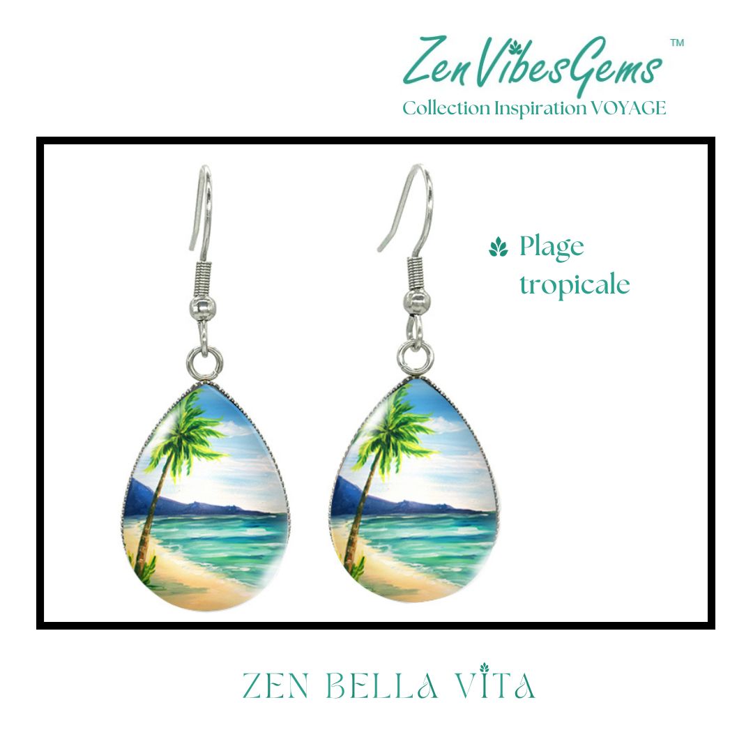ZenVibesGems™ |  Boucles d'oreilles | Collection Inspiration VOYAGE™ | PLAGE, ÉTOILES DE MER, OISEAUX DU PARADIS, VAN