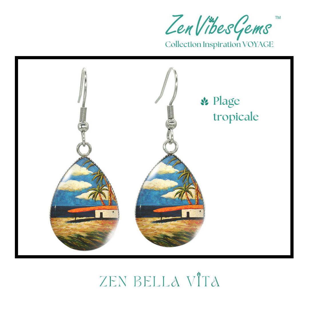 ZenVibesGems™ |  Boucles d'oreilles | Collection Inspiration VOYAGE™ | PLAGE, ÉTOILES DE MER, OISEAUX DU PARADIS, VAN