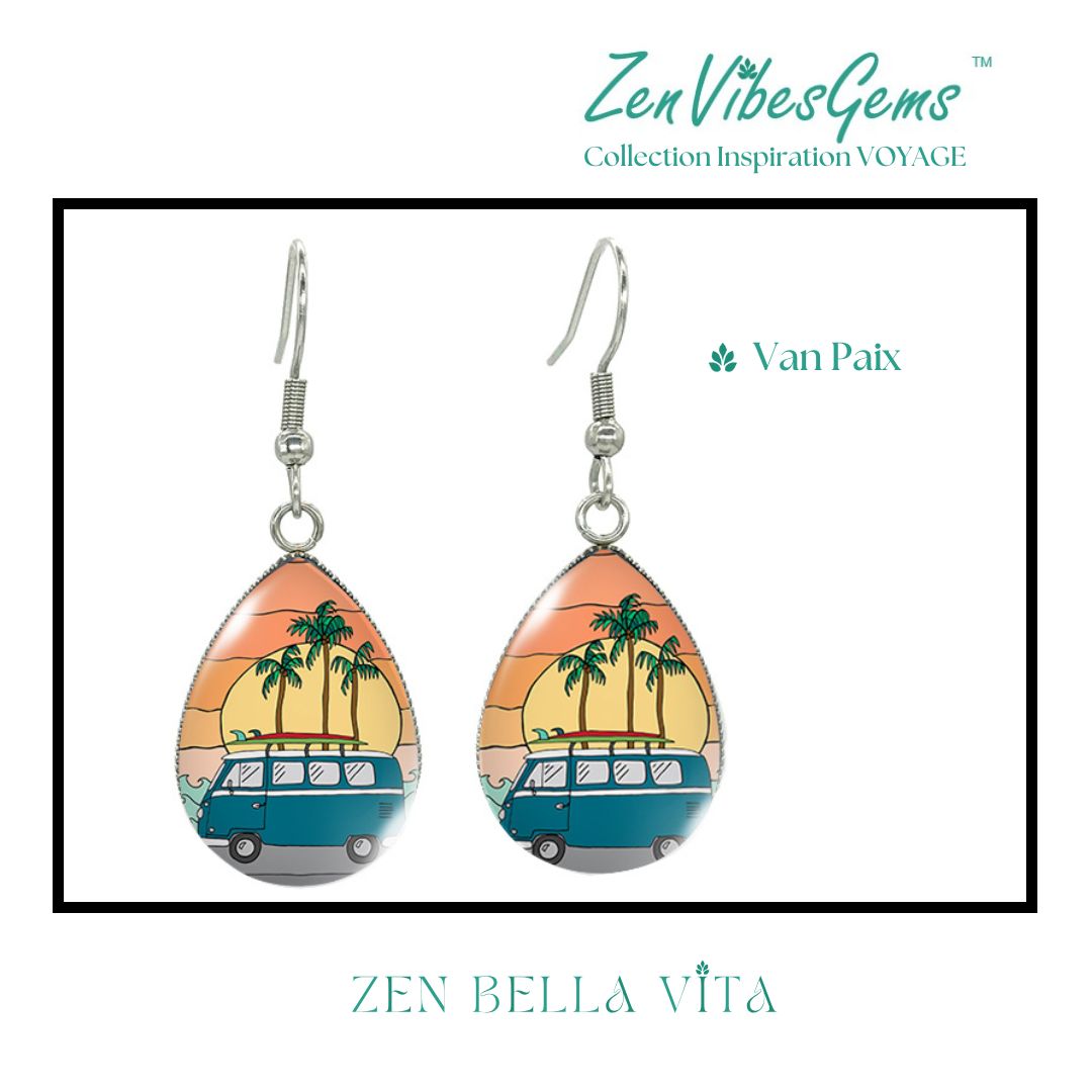 ZenVibesGems™ |  Boucles d'oreilles | Collection Inspiration VOYAGE™ | PLAGE, ÉTOILES DE MER, OISEAUX DU PARADIS, VAN