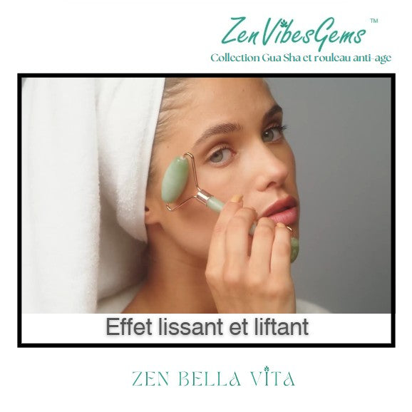 ZenVibesGems™ | Soins Quotidiens | Gua Sha et rouleau de jade anti-age | pierres naturelles