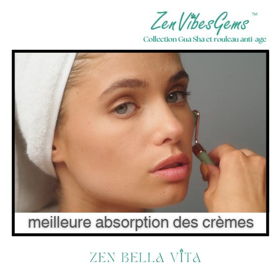 ZenVibesGems™ | Soins Quotidiens | Gua Sha et rouleau de jade anti-age | pierres naturelles