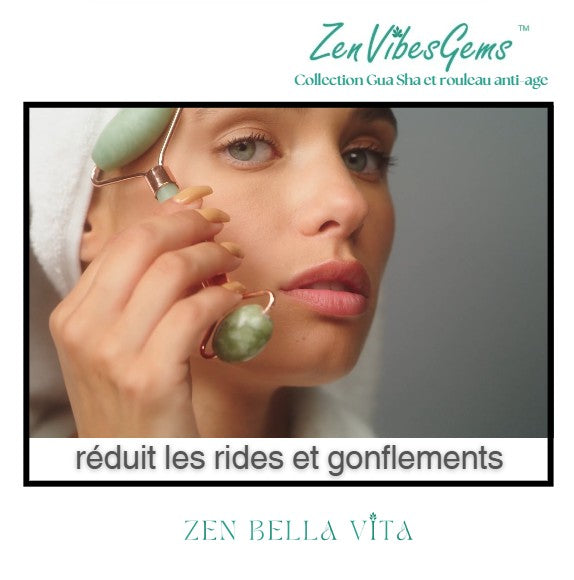 ZenVibesGems™ | Soins Quotidiens | Gua Sha et rouleau de jade anti-age | pierres naturelles