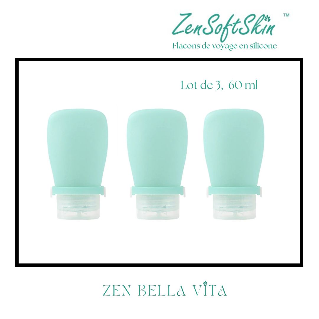 ZenSoftSkin™ | Soins Quotidiens | Flacons de voyage en silicone 60 ml (Lot de 3)