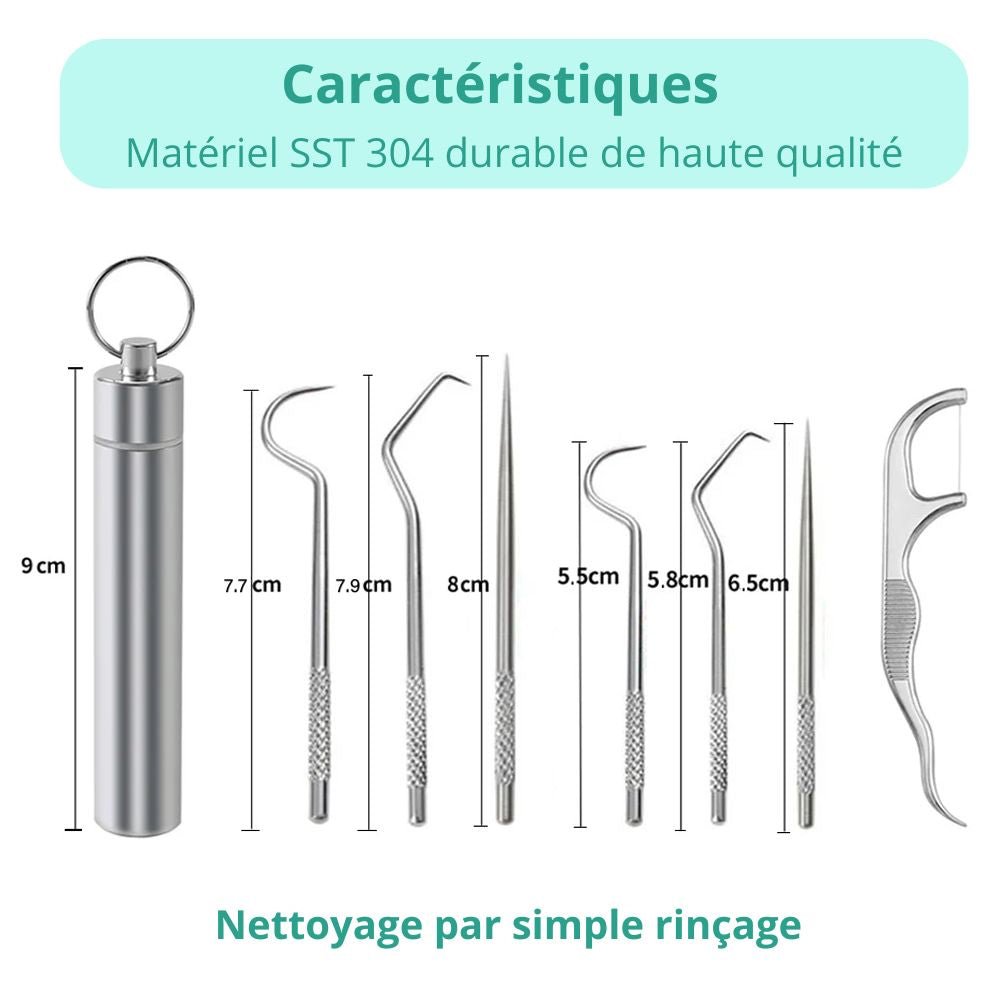 CleanSmile™ | Kit de Cure-dents et Soie Dentaire Réutilisables (Acier inoxydable) (Porte-clefs) - Zen Bella Vita