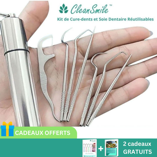 CleanSmile™ | Kit de Cure-dents et Soie Dentaire Réutilisables (Acier inoxydable) (Porte-clefs) - Zen Bella Vita