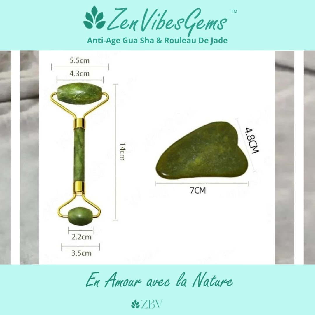 ZenVibesGems™ | Anti - Age Gua Sha & Rouleau De Jade (Pierre Naturelle) - Zen Bella Vita