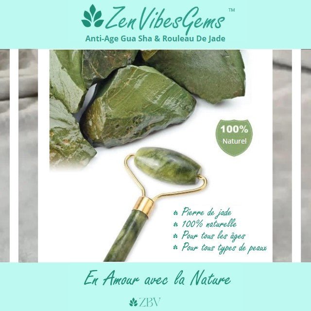 ZenVibesGems™ | Anti - Age Gua Sha & Rouleau De Jade (Pierre Naturelle) - Zen Bella Vita