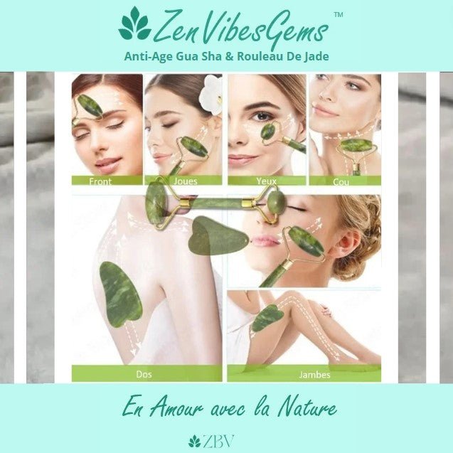 ZenVibesGems™ | Anti - Age Gua Sha & Rouleau De Jade (Pierre Naturelle) - Zen Bella Vita