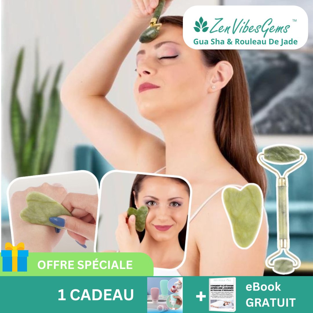 ZenVibesGems™ | Anti - Age Gua Sha & Rouleau De Jade (Pierre Naturelle) - Zen Bella Vita