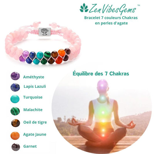 ZenVibesGems™ | Bracelet 7 couleurs Chakras en perles d'agate de cristal naturel - Zen Bella Vita