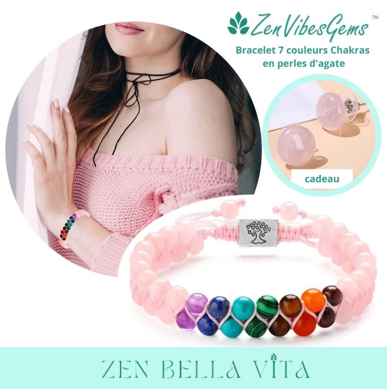 ZenVibesGems™ | Bracelet 7 couleurs Chakras en perles d'agate de cristal naturel - Zen Bella Vita