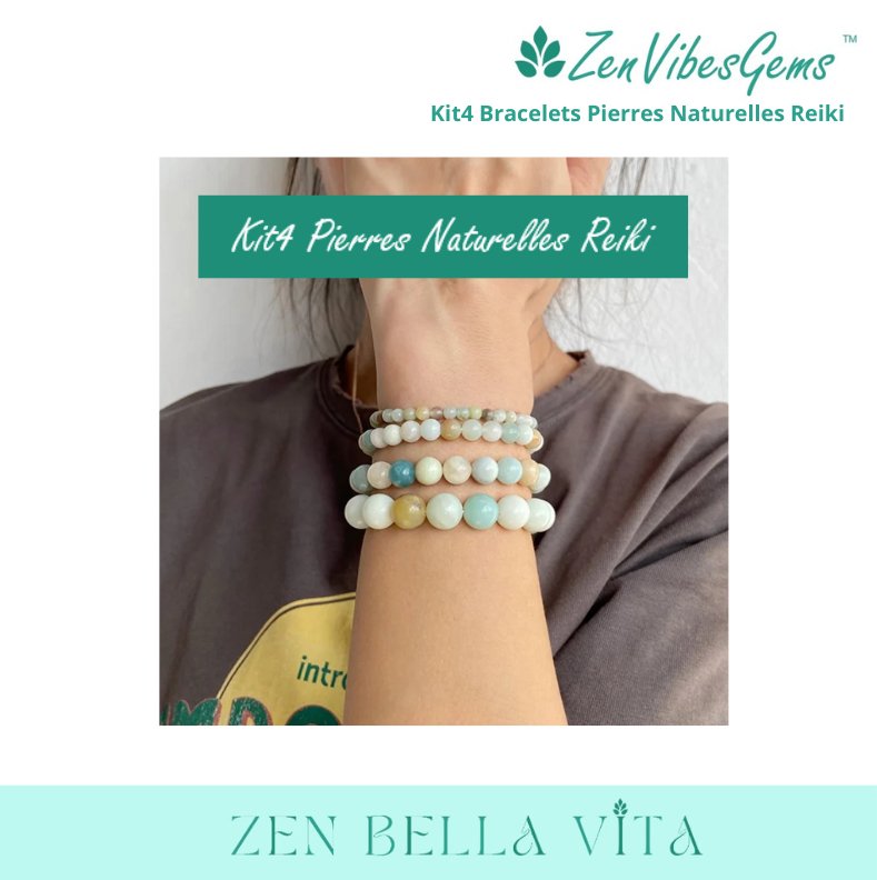 ZenVibesGems™ | Kit4 Bracelets Pierres Naturelles Reiki (4+6+8+10mm) - Zen Bella Vita