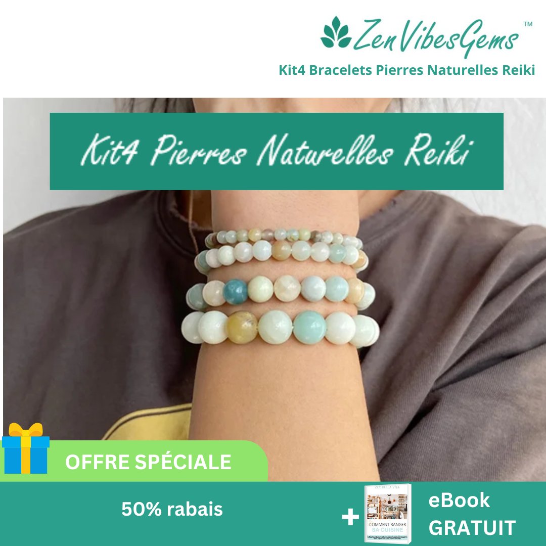 ZenVibesGems™ | Kit4 Bracelets Pierres Naturelles Reiki (4+6+8+10mm) - Zen Bella Vita